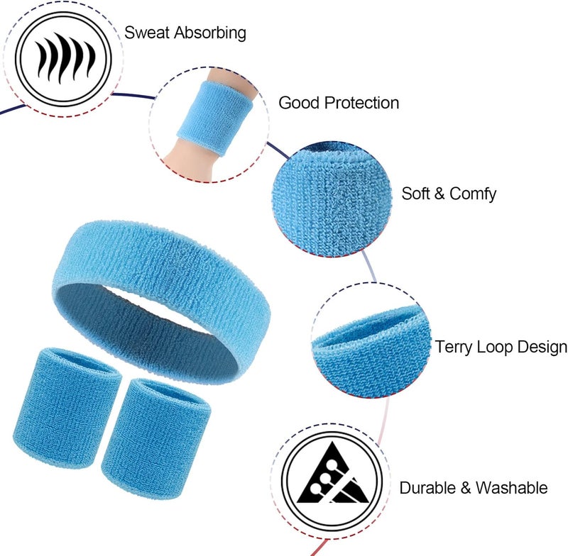 Ultrafun 18 Pcs Sweatbands Headband Wristband Set Colorful Striped Terry Cloth Sports Athletic Gym 80s Sweat Headbands - Image 3
